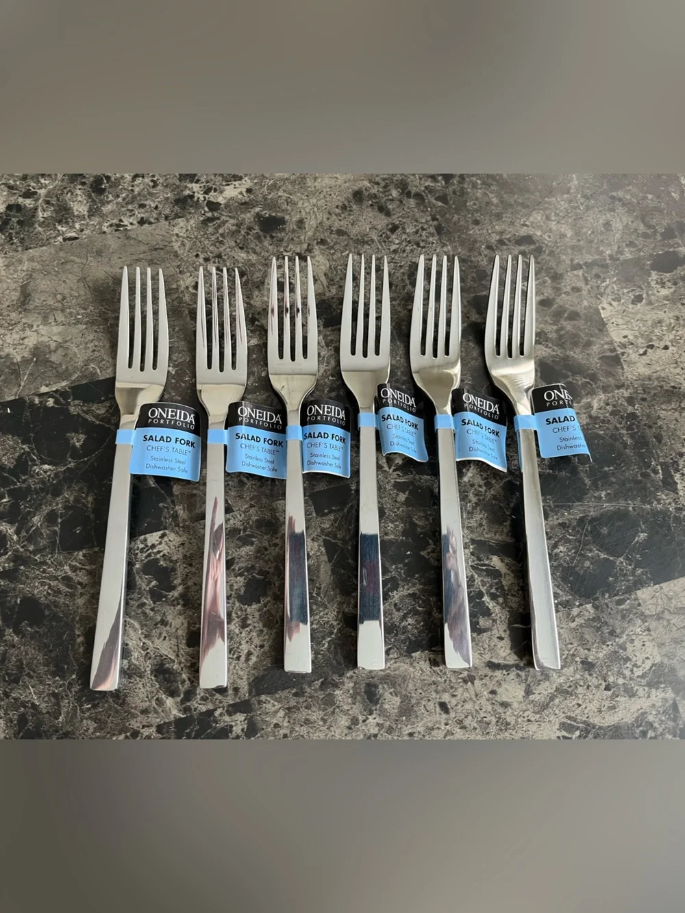 Oneida Portfolio Chef Table Silver Stainless Steel Salad Forks - Set of 6 NWT
